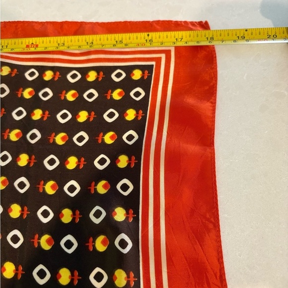 Vintage Japanese Acetate Twill Scarf - Retro Floral Geometric Print - Picture 6 of 6